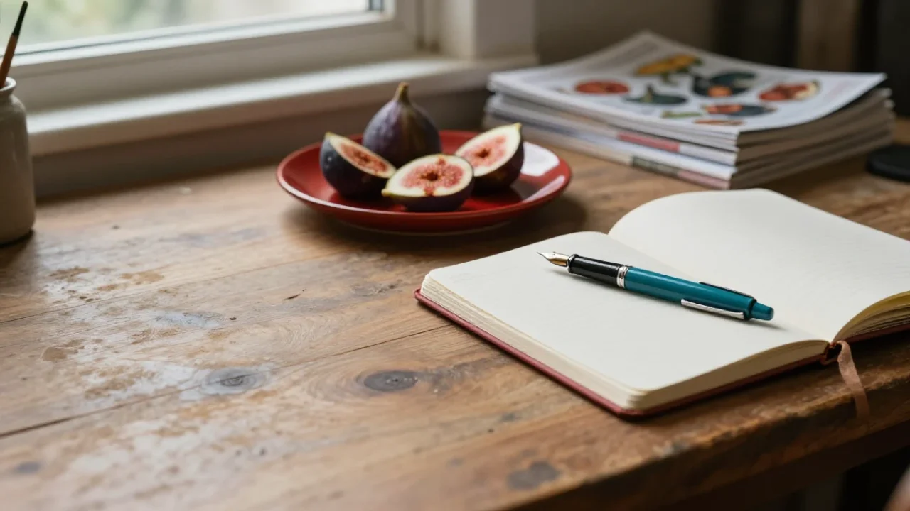 Espace de travail créatif alliant cuisine et artisanat pour illustrer les thématiques du blog.